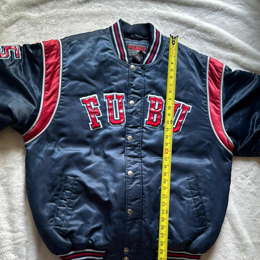 FUBU Navy Varsity Jacket with Red Accents